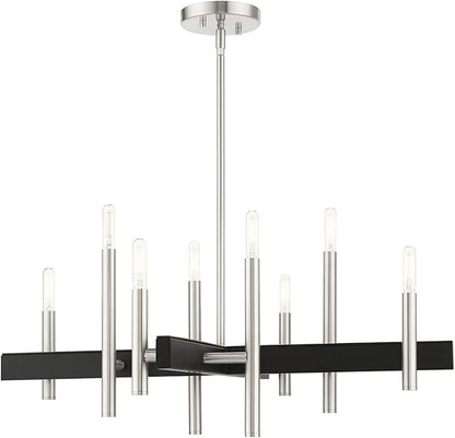 Livex Lighting 49348-91 Denmark Collection 8-Light Chandelier with Exposed Bulbs, Brushed Nickel, 28 x 28 x 44