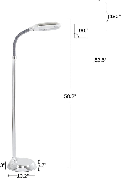 Lavish Home Floor Lamp - Full Spectrum Natural Sunlight Lamp with Bendable Neck - Reading, Craft, Studying, and Esthetician Light (Chrome)