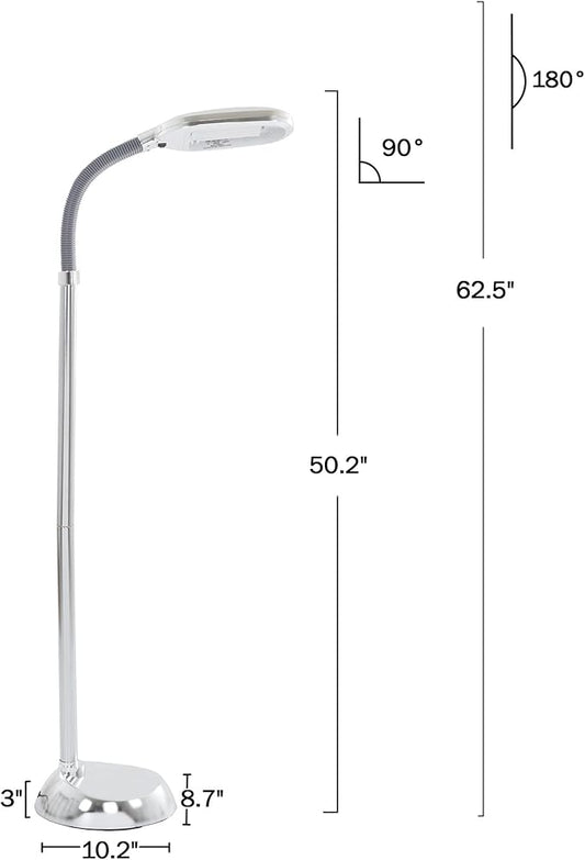Lavish Home Floor Lamp - Full Spectrum Natural Sunlight Lamp with Bendable Neck - Reading, Craft, Studying, and Esthetician Light (Chrome)