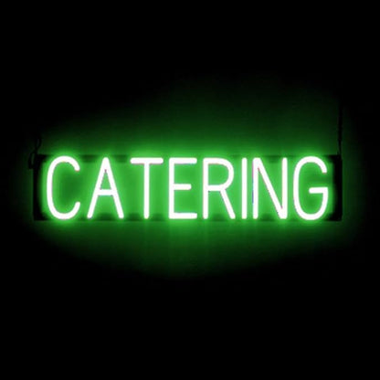 SpellBrite CATERING Sign | Catering-Related Sign with Neon Look, Green LED Light Source | 29.3" x 6.3"