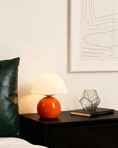 Mushroom Table Lamp for Bedroom, Cozy Bedside Lamp with Glass Shade, Stepless Dimmable Nightstand Lamp for Relaxing Bedroom Decor & Aesthetic Home (Orange)