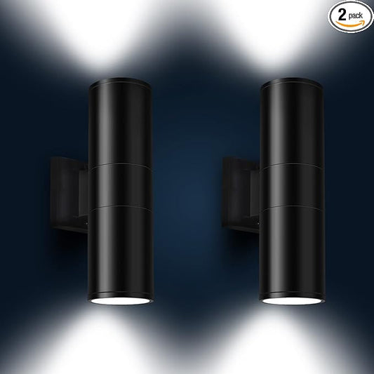 Outdoor Wall Light,Bling Dusk to Dawn Exterior Lighting with Sensor - ETL Listed,Aluminum Waterproof Wall Mount Cylinder Design - Up Down Light Fixture for Porch, Backyard and Patio (2 Pack)