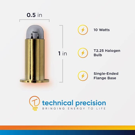 Technical Precision 10W 6V Halogen Indirect Ophthalmoscope Bulb Replacement for Heine X 004.88.068 Single-Ended Flange Base T2.25 Bulb - 300 Hours Rated Life - Clear - 1 Pack