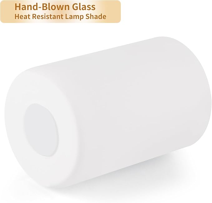 3 Pack Frosted Opal White Glass Lamp Shade, Lip-less Cylinder Glass Light Fixture Cover, Replacement Globe for Chandelier, Pendant, Vanity Light