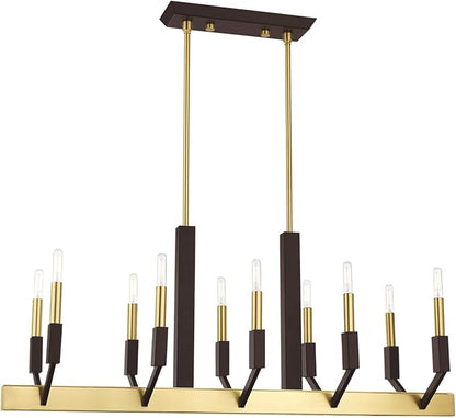 Livex Lighting 51168-12 Beckett - Ten Light Linear Chandelier, Satin Brass/Bronze Finish