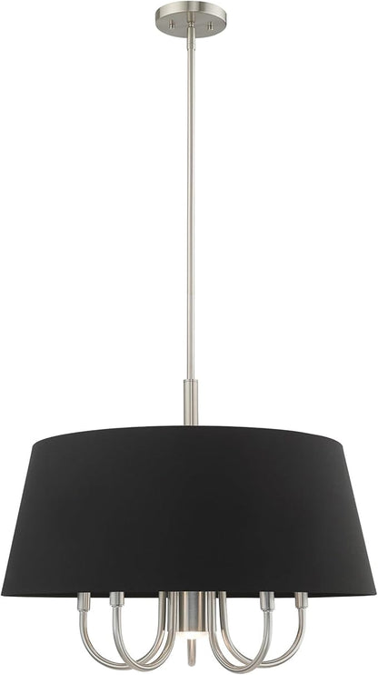 Livex Lighting 51356-91 Belclaire - Six Light Chandelier, Brushed Nickel Finish with Black Fabric Shade