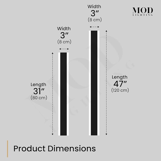 MOD LIGHTING Haylen | Waterproof Outdoor Wall Light, LED Dimmable with Remote 3000K-6000K, Long Outdoor Porch Lights, Wired Lighting Fixture, Patio Exterior Wall Sconce, 1-Pack (Black, 31")