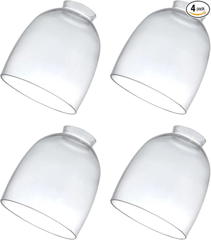 4 Pack Clear Glass Shades, Replacement Glass Globes for Ceiling Fan Light Fixtures, 2-1/8" Fitter, 4.76 inch Diameter, High Transmittance Lampshade for Chandelier, Pendant Light, Wall Sconces Series