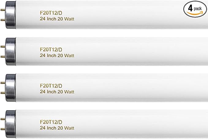 F20T12/D 20 Watt Light Bulb Daylight, 24 Inch T12 Fluorescent Tube 20W Compatible with Philips Sylvania GE Light Fixture 1400lm G13 Cap 4 Count
