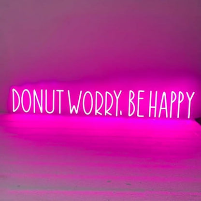 Donut Worry Be Happy Neon Sign, Donut Led Light Sign, Donut Shop Wall Art Size:H4 x W30inches