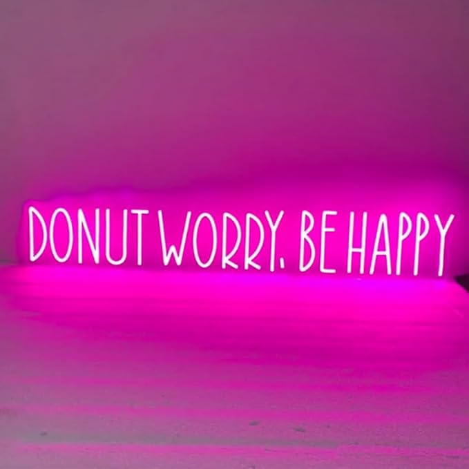 Donut Worry Be Happy Neon Sign, Donut Led Light Sign, Donut Shop Wall Art Size:H4 x W30inches