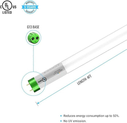 LEDMyplace 18W 4ft LED Tube Light with Clear Glass, 6500K, 2400LM, T8 Hybrid Type A+B Works with or Without Ballast, Replacement of 50W, Daylight White, for Garages, Factory, Pack of 30