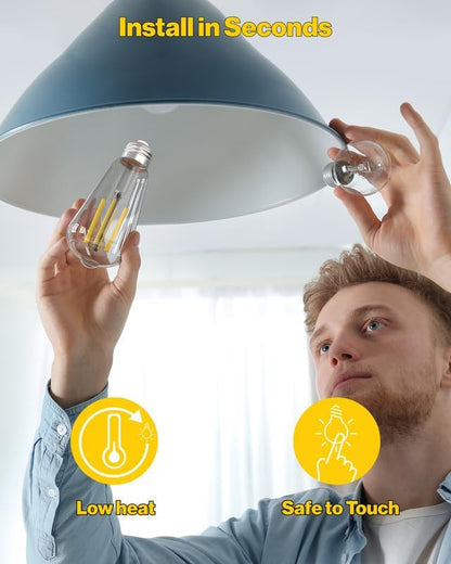 Sunco 16 Pack Dusk to Dawn Indoor Residential Vintage LED Edison Bulbs 75W Equivalent 7W, 850 Lumens Non-Dimmable ST58 Filament, ST18, 3000K Warm White, E26 Medium Base 120V Clear Glass Light Bulbs