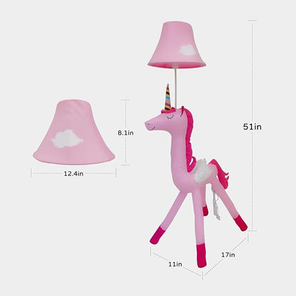 Kids Floor Lamp, 51" Pink Unicorn Standing Lamp with Hand-Stitched Toy Design, Modern Bedroom & Living Room Decor, Includes E26 LED Bulb