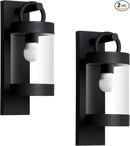 Dusk to Dawn Outdoor Wall Lighting 2 Pack Black Exterior Wall Lantern Sconce Fixture with E26 Base for Porch Patio Garage House