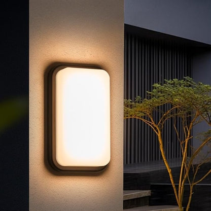 LANFU LED Modern Rectangular Outdoor Wall Sconce Light 3000K Outside Light for House Patio, Black Warm White, IP64 Waterproof Exterior Wall（11.8inch）