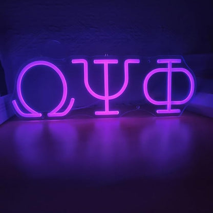 16in Psi Phi Fraternity Neon Sign, USB Dimmable Greek Lettering Psi Phi Neon Light Light Up Sign for Man Cave Bar Office Decor Omega Holiday Gifts