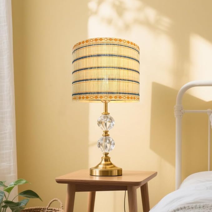 Modern Translucent Barrel bamboo lamp shade Art decorative with Colorful Minimalist geometric style ideal for living room bederoom Table Floor Lamp easy assemble size 11.8x9Inch (Colorful Geometric A)