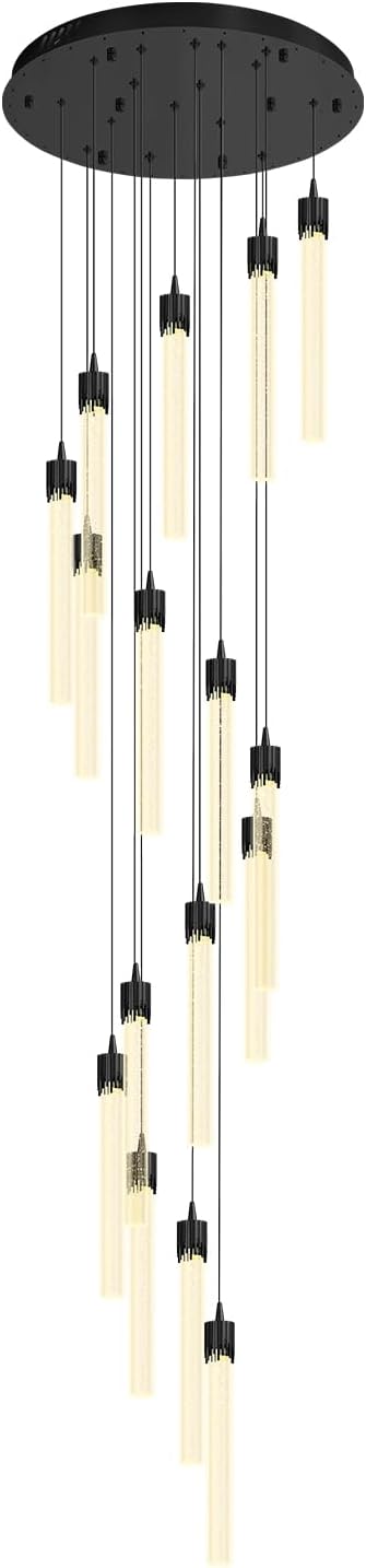 H125'' Modern Crystal Chandeliers for Entryway 18-Lights LED Dimmable Chandeliers Lighting Fixture Large Pendant Light for Staircaes Living Room Villa