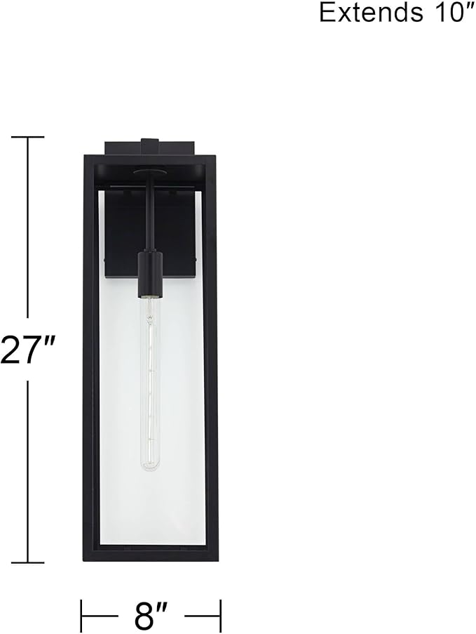 John Timberland Titan Modern Industrial Outdoor Wall Light Fixture Mystic Black 27" Clear Glass Panels for Exterior Barn Deck House Porch Yard Patio Outside Garage Front Door Garden Home Roof