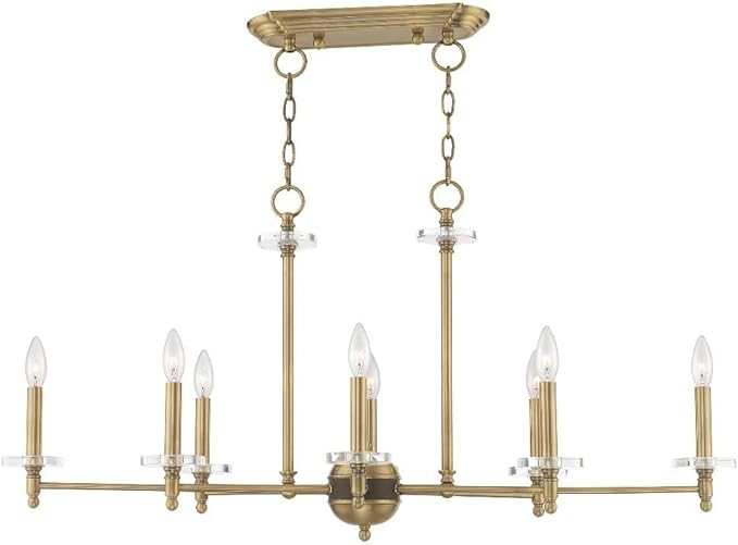 Livex Lighting 42708-01 Bancroft - Eight Light Linear Chandelier, Antique Brass Finish with Clear Bobeche Crystal