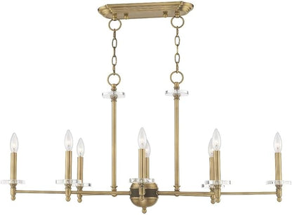 Livex Lighting 42708-01 Bancroft - Eight Light Linear Chandelier, Antique Brass Finish with Clear Bobeche Crystal