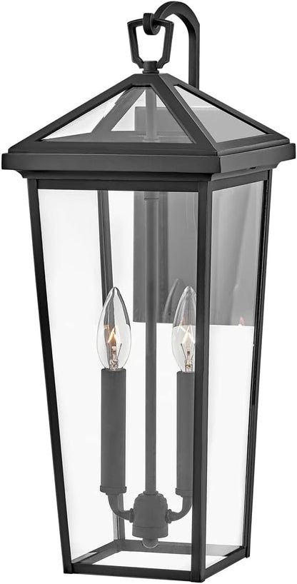 Hinkley Alford Place 25655MB Medium Outdoor Tall Wall Mount Lantern - Die Cast Aluminum Frame, Sealed Clear Glass - Museum Black