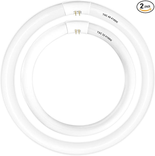 FC16T9/CW 40 Watt and FC12T9/CW 32W Set Cool White, 16'' T9 40 Watt Circline Light Bulbs, 12 inch 32W Circular Fluorescent Tube, Round Fluorescent Bulb CRI 82, 4100K, 5300 Lumen G10q