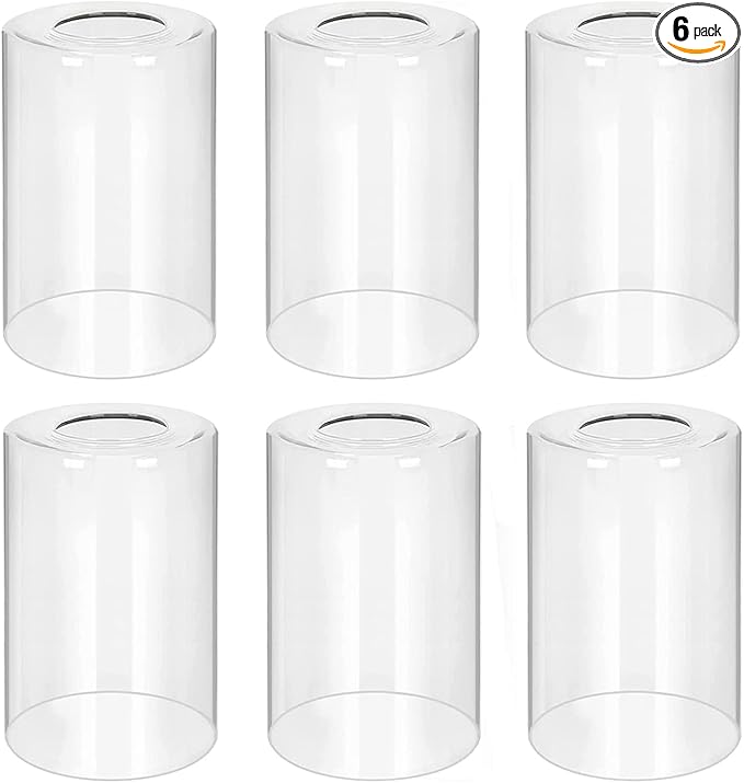 6-Pack Clear Glass Shade Replacements, Cylinder Glass Lamp Shade Covers for Light Fixtures, 5.5In Height, 3.54In Diameter, 1.65In Fitter Globe Glass Shades for Islands Pendant Chandeliers Wall Sconces