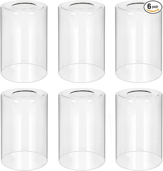 6-Pack Clear Glass Shade Replacements, Cylinder Glass Lamp Shade Covers for Light Fixtures, 5.5In Height, 3.54In Diameter, 1.65In Fitter Globe Glass Shades for Islands Pendant Chandeliers Wall Sconces