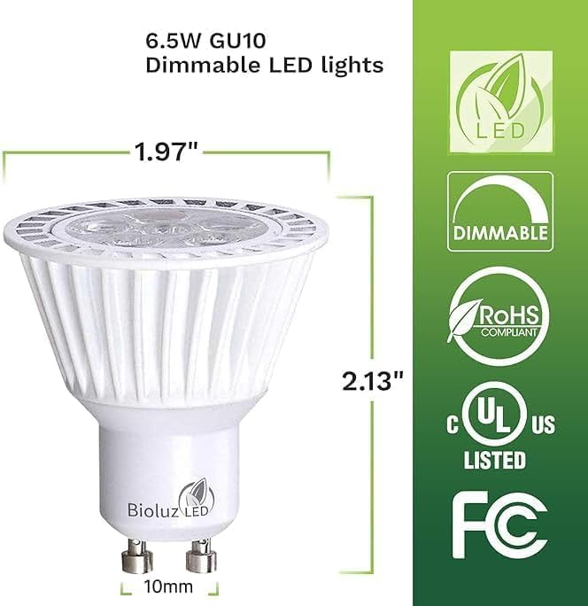 Bioluz LED 20 Pack LED Bulbs Commercial Grade GU10 LED Light Bulb Dimmable 3000K, 50W Halogen Replacement, LED Lights for Bedroom & Home Decor, 120V UL Listed Light Bulbs (Pack of 20)