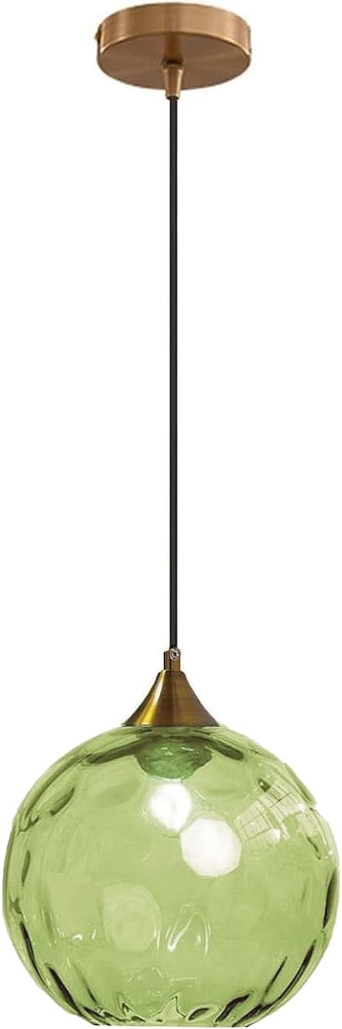 7.8 Inches Green Glass Globe Pendant Lights Fixtures E26 Modern Farmhouse Glass Ball Pendant Lighting with Gold Brass Finish (Green)