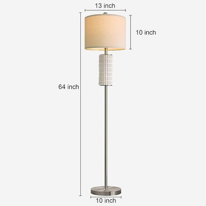 PoKat Silver Ceramic Floor Lamp for Living Room Bedroom, 64" Modern Tall Standing Lamp with Rotary Switch, Traditional Living Room Lamp for Corner, Home Office, Nursery
