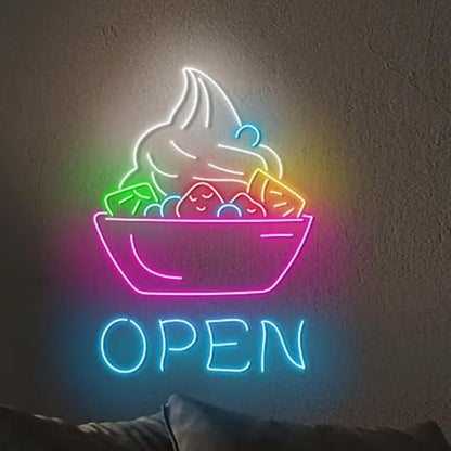 Yogurt Open Neon Sign, Frozen Yogurt Led Sign,Yogurt Bowl Neon Light, Yogurt Store Wall Art Décor Size:20inch