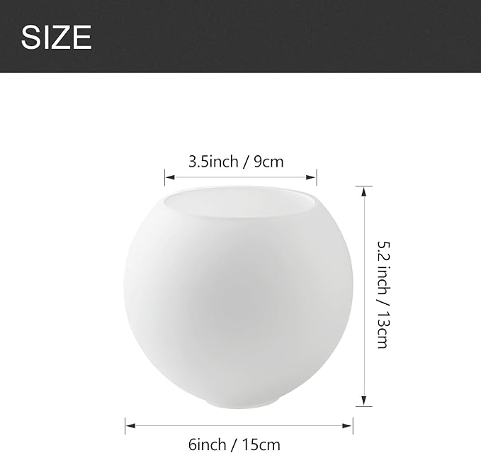 3 Pack Fixture Replacement Globe Shade, 6 Inch Diameter, E26 Base 1-5/8 Inch Fitter, Glass Globe Lampshade Cover for Pendant Wall Sconce Chandelier Vanity Light (3 Pack 6 Inch White Frosted Glass)
