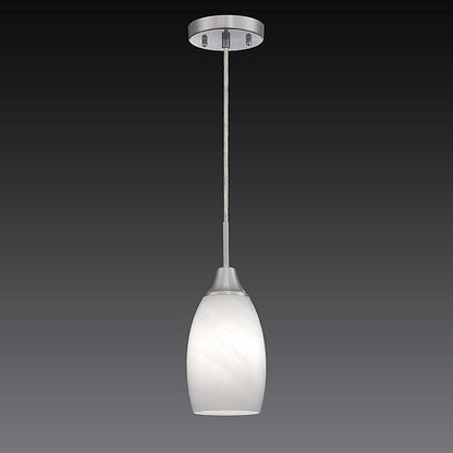 Mini Glass Pendant Light 1-Light with Handblown White Swirl Art Glass Adjustable Cord Brushed Nickel Finish 4.72" Modern Hanging Pendant Light for Kitchen Dining Room Living