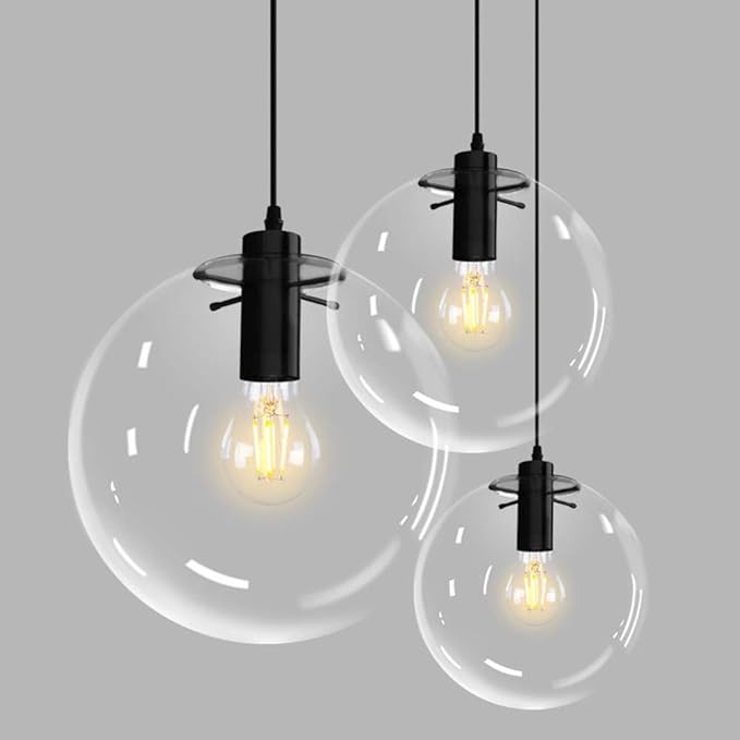 E27 Industrial Clear Glass Globe Shade Pendant Lighting Modern Kitchen LOFT Hanging Light-1 Lamp (30cm)