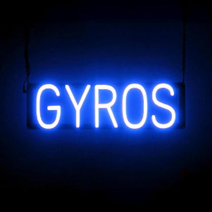 SpellBrite GYROS Sign | Restaurant-Related Sign with Neon Look, Blue LED Light | 21.3" x 6.3"