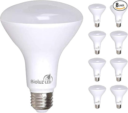 Bioluz LED 8 Pack BR30 LED Bulbs Indoor Flood Lights 90+ CRI 75W Equivalent uses 9.5W 3000K Soft White 850 Lumens E26 Base Dimmable Instant On Interior Home Décor UL Listed FCC RoAS Title 20 Certified