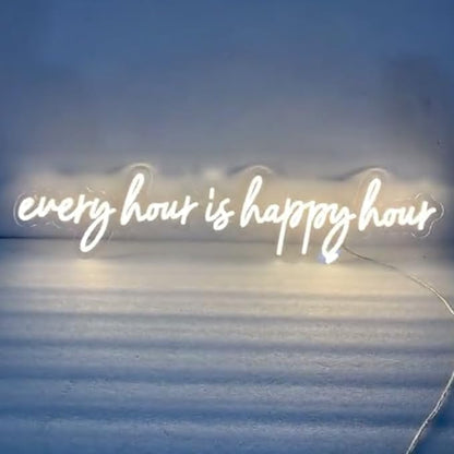 Every hour is happy hour, Neon Light Sign, Bar Cart Decor, Home Bar Wall Art Sign, New Kitchen Wall Décor Size:H6 x W32inches
