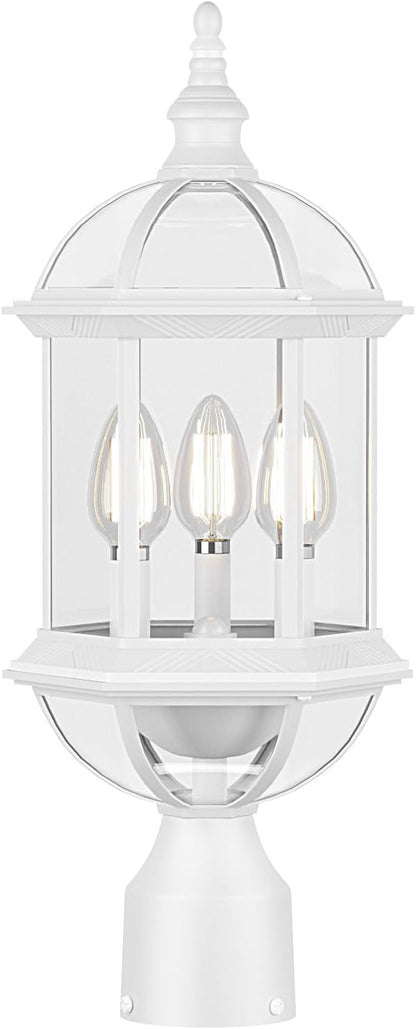 White Outdoor Post Light,19.21" 3-Light Lamp Post Light Fixture,Waterproof Anti-Rust Aluminum Pole Lights Outside Lantern for Garden,Yard,Patio,Pathway Lighting