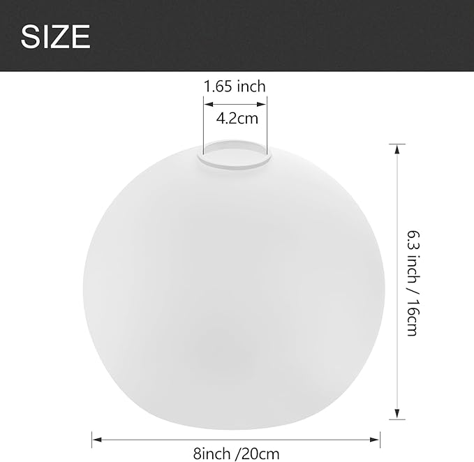 Fixture Replacement Globe Shade with 1.65 Inch Fitter, 8 Inch Diameter, E26 Base 1-5/8 In Fitter, Glass Lampshade Cover for Pendant Wall Sconce Chandelier