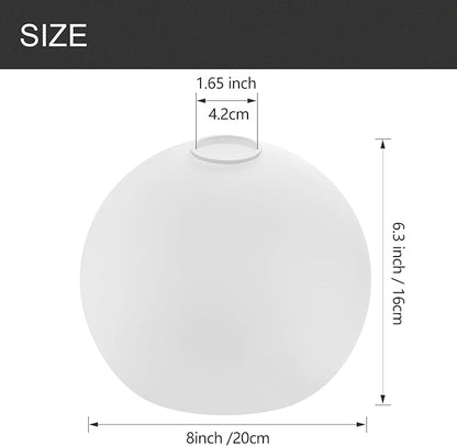 Fixture Replacement Globe Shade with 1.65 Inch Fitter, 8 Inch Diameter, E26 Base 1-5/8 Inch Fitter, Glass Lampshade Cover for Pendant Wall Sconce Chandelier Vanity Light (White Frosted)