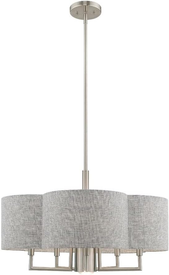 Livex Lighting 51365-91 Kalmar - Six Light Chandelier, Brushed Nickel Finish with Gray Fabric Shade