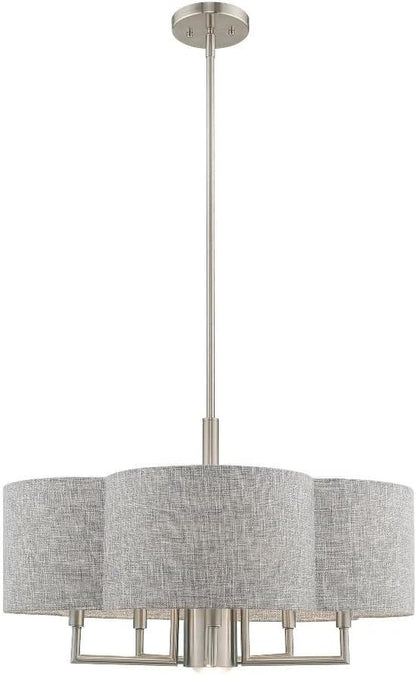 Livex Lighting 51365-91 Kalmar - Six Light Chandelier, Brushed Nickel Finish with Gray Fabric Shade