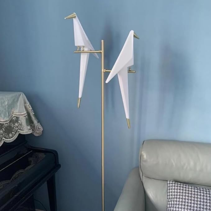 Modern Gold Floor Lamp Creative Crane Bird Standing Floor Lamp Tall Unique Lamps Metal Standing Light 2 Vivid Birds Shade Art Deco Floor Lamps for Living Room Bedroom - Warm Light