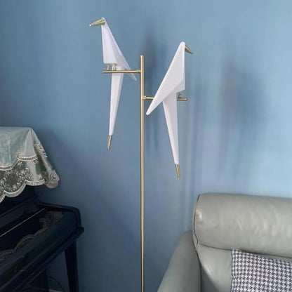Modern Gold Floor Lamp Creative Crane Bird Standing Floor Lamp Tall Unique Lamps Metal Standing Light 2 Vivid Birds Shade Art Deco Floor Lamps for Living Room Bedroom - Warm Light