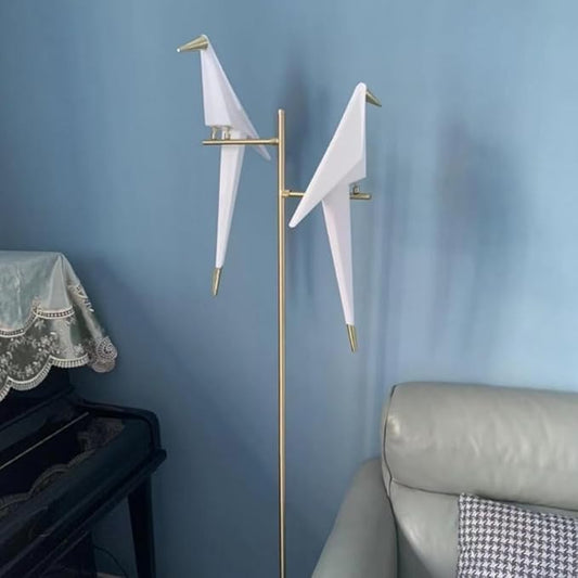 Modern Gold Floor Lamp Creative Crane Bird Standing Floor Lamp Tall Unique Lamps Metal Standing Light 2 Vivid Birds Shade Art Deco Floor Lamps for Living Room Bedroom - White Light