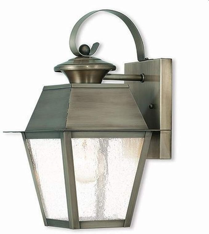 Livex Lighting 2162-29 Transitional One Light Outdoor Wall Lantern from Mansfield Collection in Pwt, Nckl, B/S, Slvr. Finish, Vintage Pewter