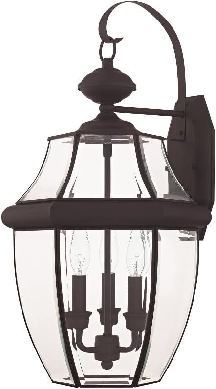 Livex Lighting 2351-06 Outdoor Wall Lantern with Clear Beveled Glass Shades, Verdigris